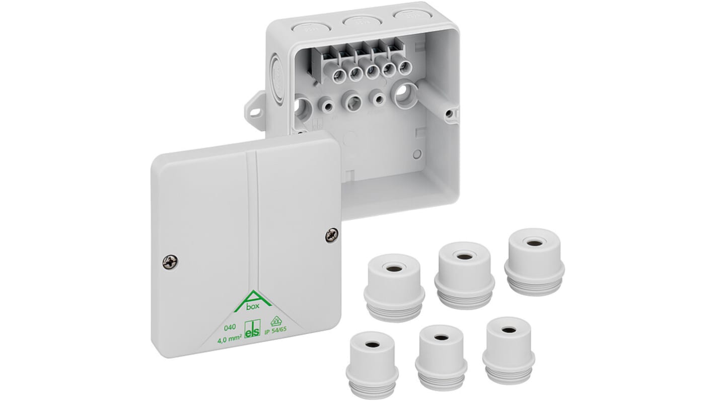 Spelsberg Abox m 040 Series Grey Polystyrene Junction Box, IP54, IP65, 5 Terminals, 94 x 94 x 57mm