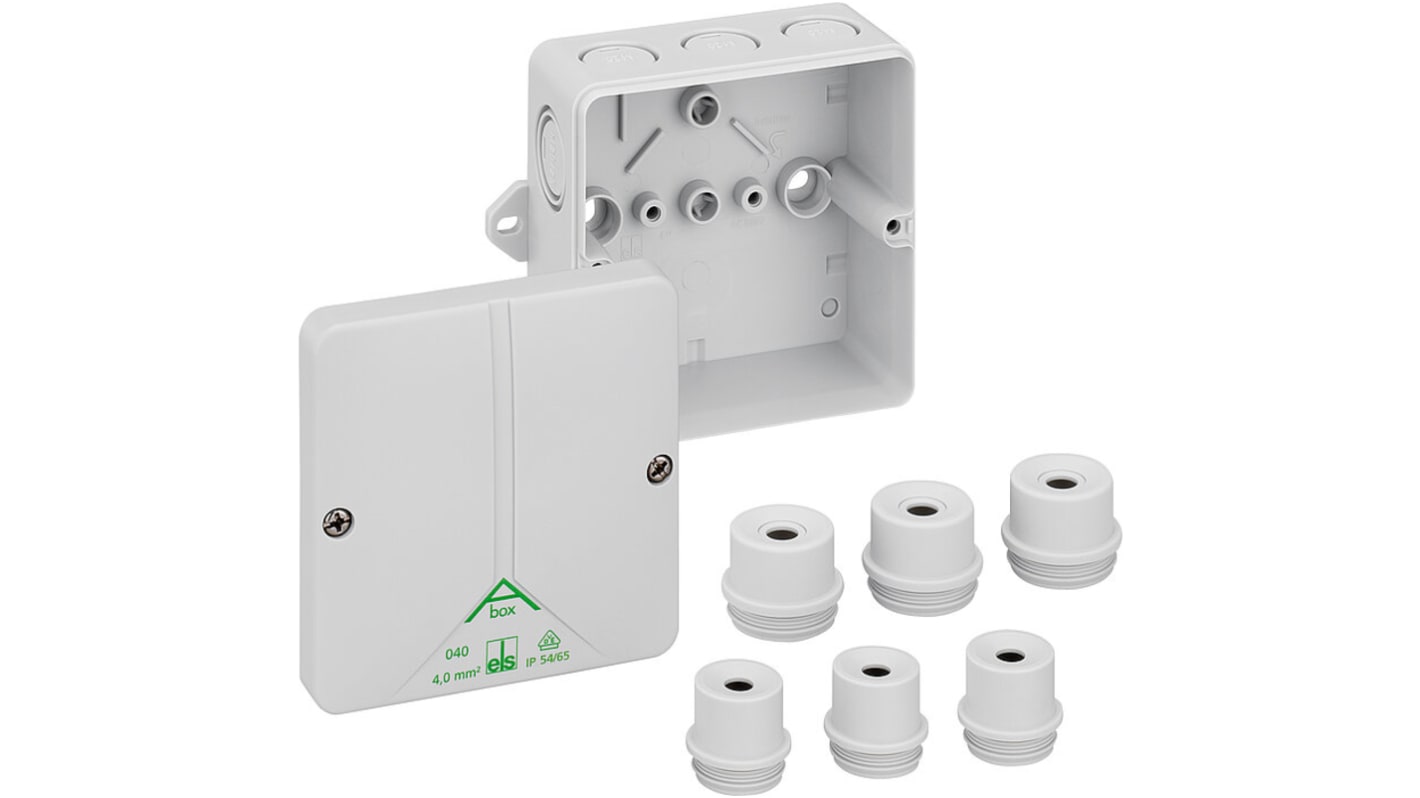 Spelsberg Abox m 040 Series Grey Polystyrene Junction Box, IP54, IP65, 0 Terminals, 94 x 94 x 57mm