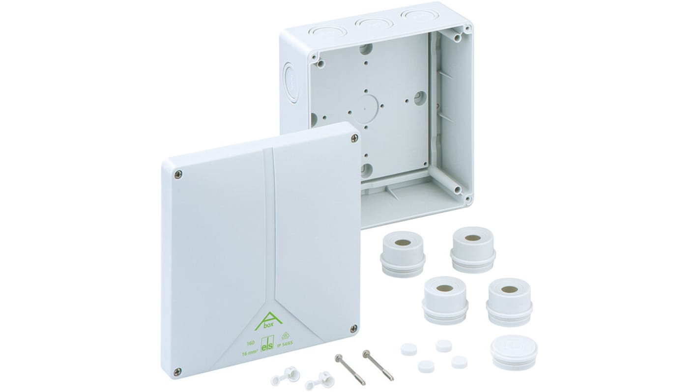 Gunther Spelsberg Abox 160 Series Grey Polystyrene Junction Box, IP54, IP65, 0 Terminals, 180 x 180 x 91mm