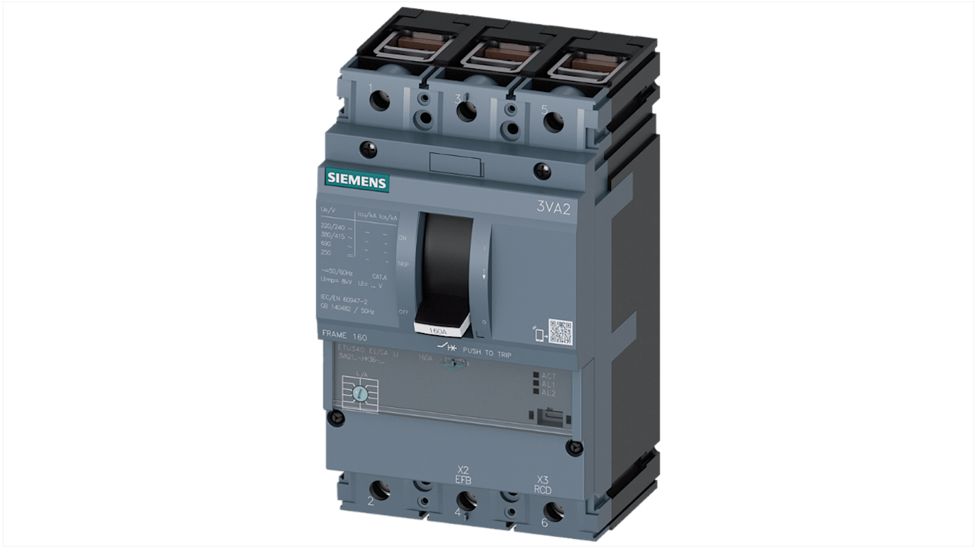 Siemens SENTRON 3VA2, Leistungsschalter MCCB 3-polig, 25A / Abschaltvermögen 85 kA, Fest