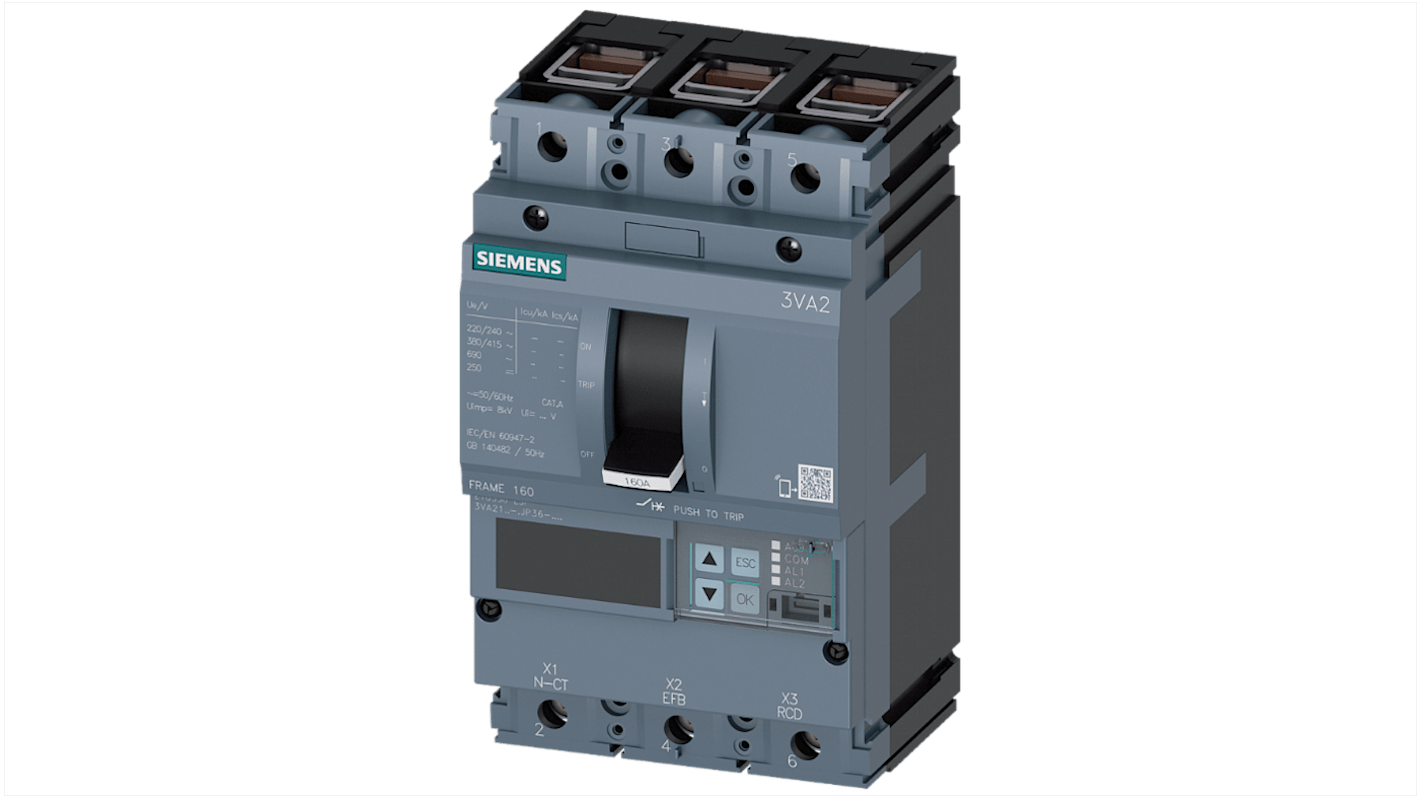 Siemens SENTRON 3VA2, Leistungsschalter MCCB 3-polig, 63A / Abschaltvermögen 2,5 kA, Fest