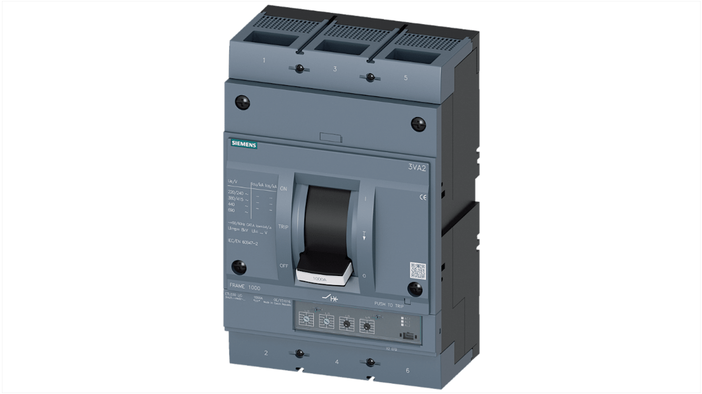 Interruttore magnetotermico scatolato 3VA2510-5HM32-0AA0, 3, 1kA, potere di interruzione 25 kA, Fissa