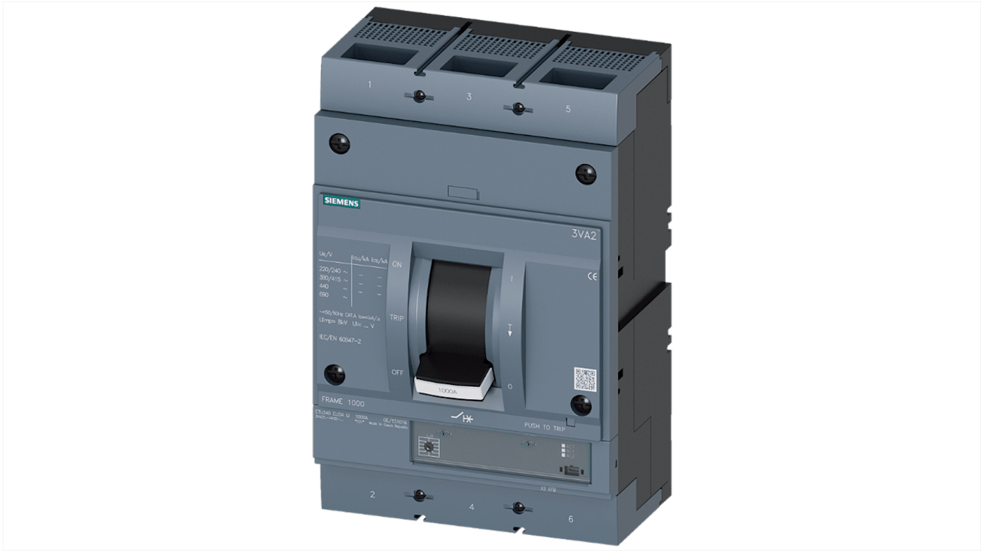 Siemens SENTRON 3VA2, Leistungsschalter MCCB 3-polig, 1kA / Abschaltvermögen 35 kA, Fest
