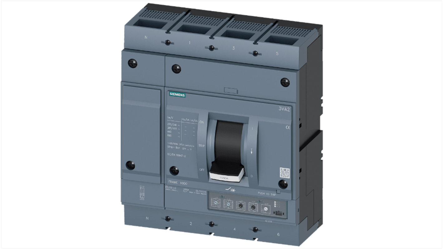 Disjoncteur Siemens SENTRON 4 pôles, 63A, pouvoir de coupure 110 kA, montage fixe