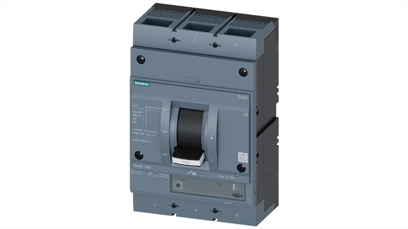 MCCB Siemens, 3 Polos, 800A, Capacidad de Ruptura 35 kA, Montaje fijo, SENTRON, 3VA2