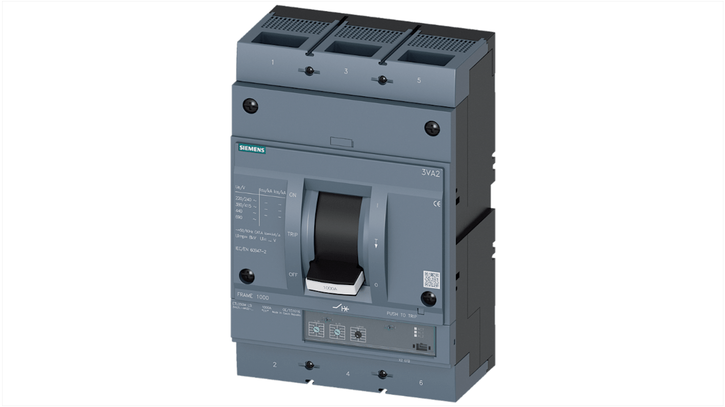 MCCB Siemens, 3 Polos, 800A, Capacidad de Ruptura 35 kA, Montaje fijo, SENTRON, 3VA2