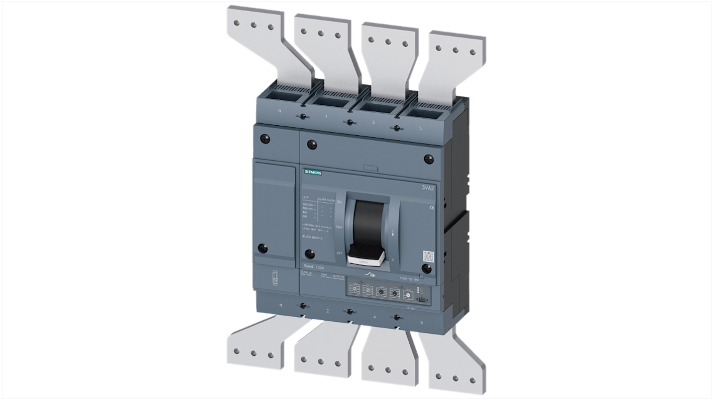 Siemens, SENTRON MCCB 4P 1.25kA, Breaking Capacity 25 kA, Fixed Mount