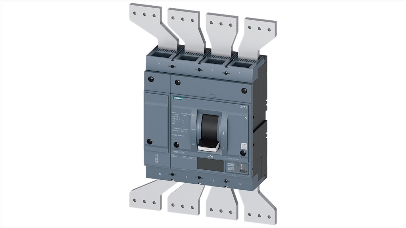 Siemens, SENTRON MCCB 4P 1.25kA, Breaking Capacity 25 kA, Fixed Mount