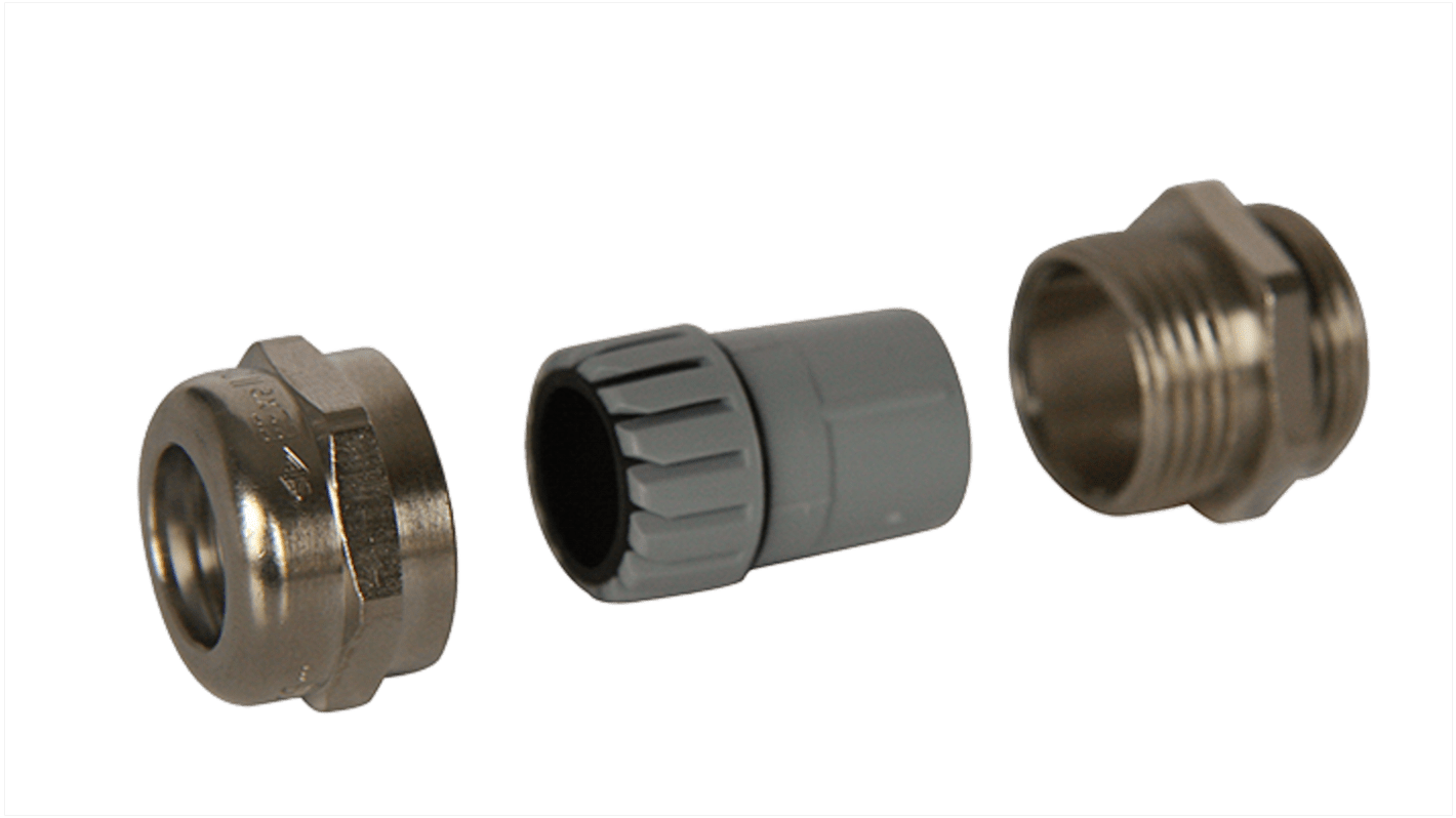 SIB SIB-TEC Series Silver Stainless Steel Cable Gland, M16 Thread, 4mm Min, 9.5mm Max, IP68