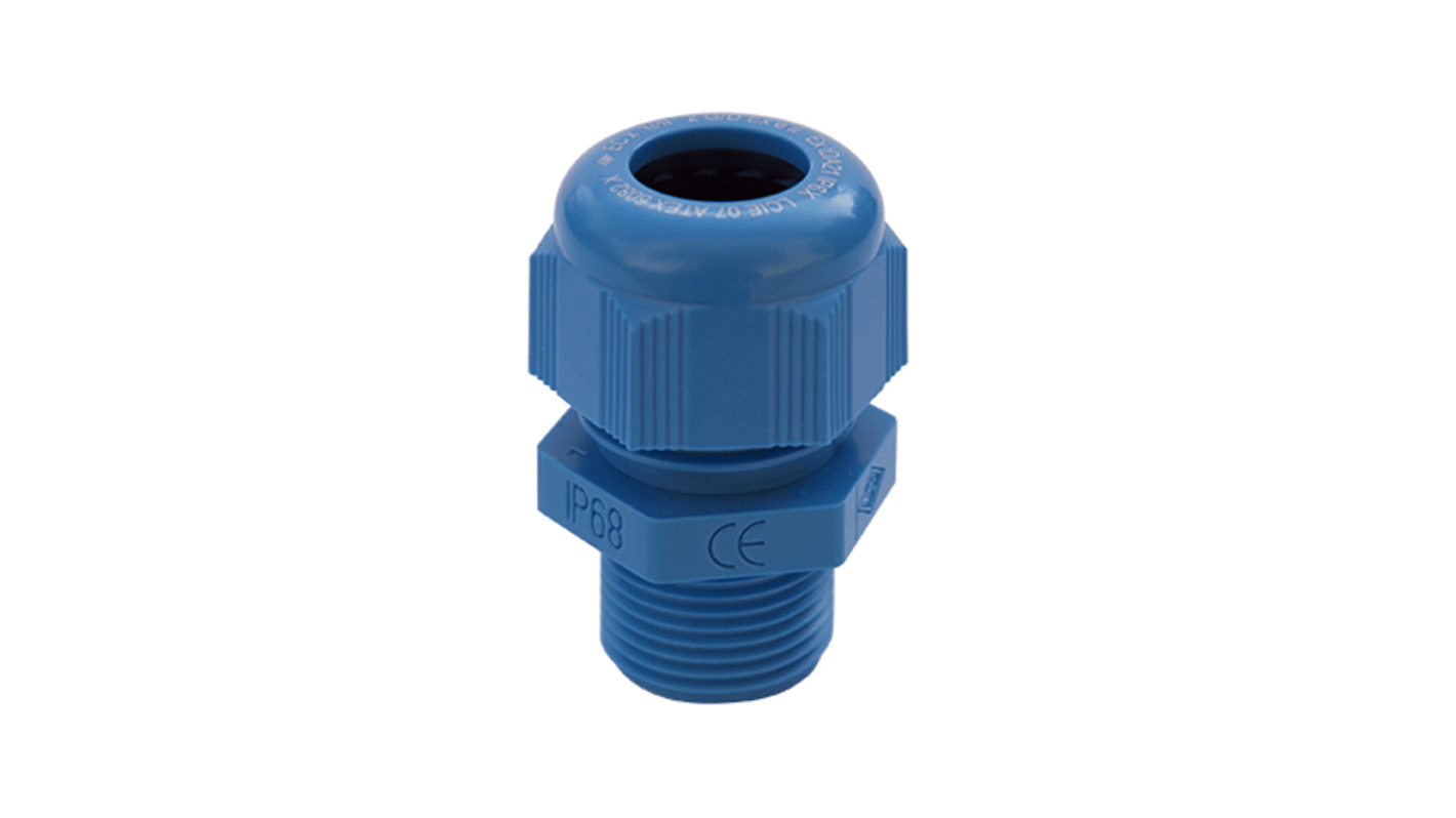 SIB SIB-TEC Series Blue Polyamide Cable Gland, M20 Thread, 10mm Min, 14mm Max, IP68