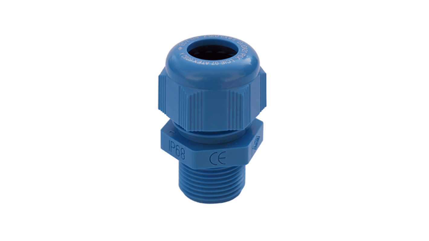 SIB SIB-TEC Series Blue Polyamide Cable Gland, NPT 3/8in Thread, 5mm Min, 8mm Max, IP68