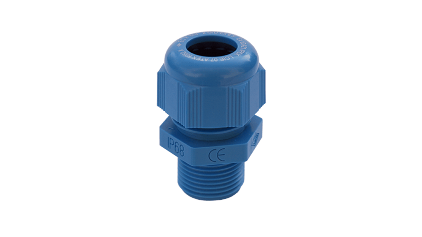 SIB SIB-TEC Series Blue Polyamide Cable Gland, NPT 1/2in Thread, 7mm Min, 12mm Max, IP68