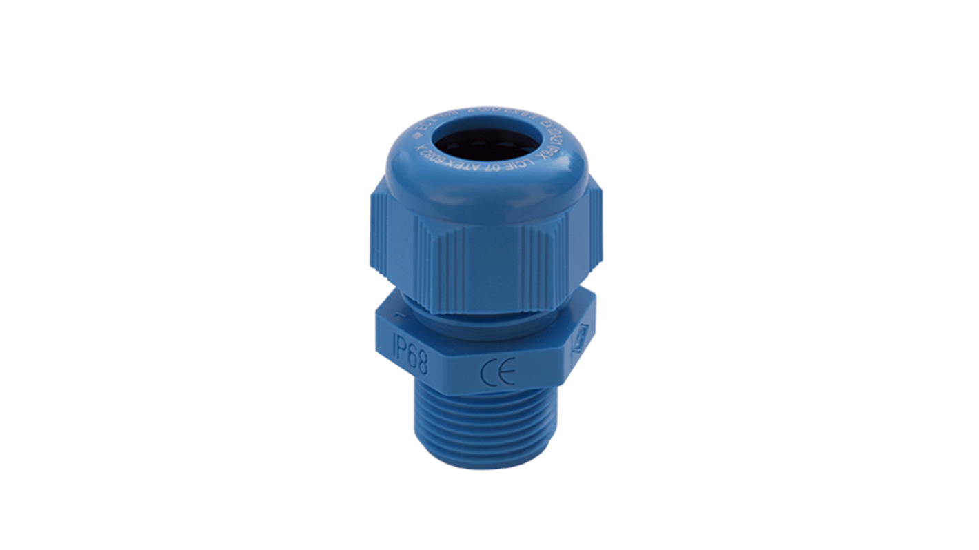 SIB SIB-TEC Series Blue Polyamide Cable Gland, NPT 3/4in Thread, 12mm Min, 18mm Max, IP68