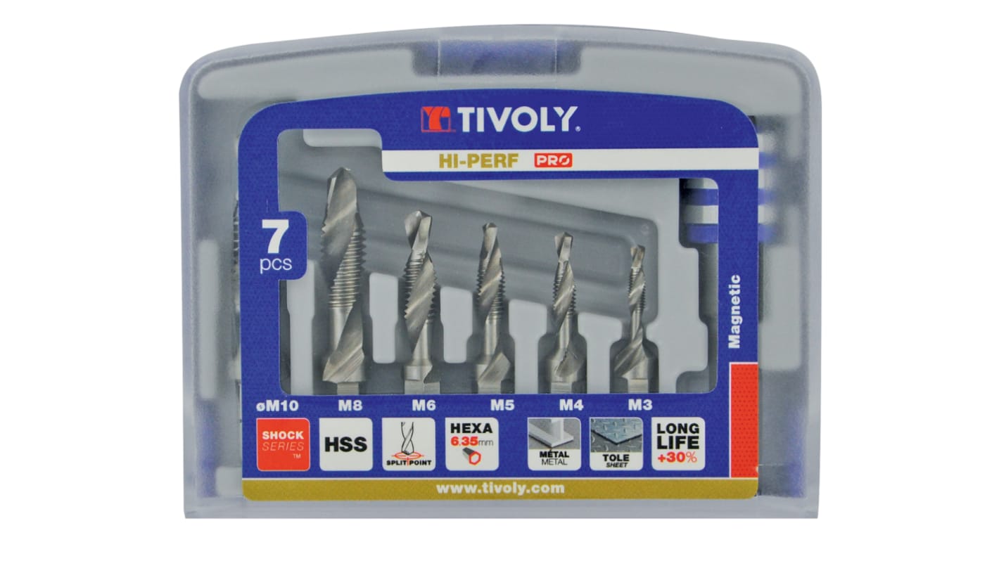 Foret Tivoly HSS 3mm à 10mm, 7 pièces
