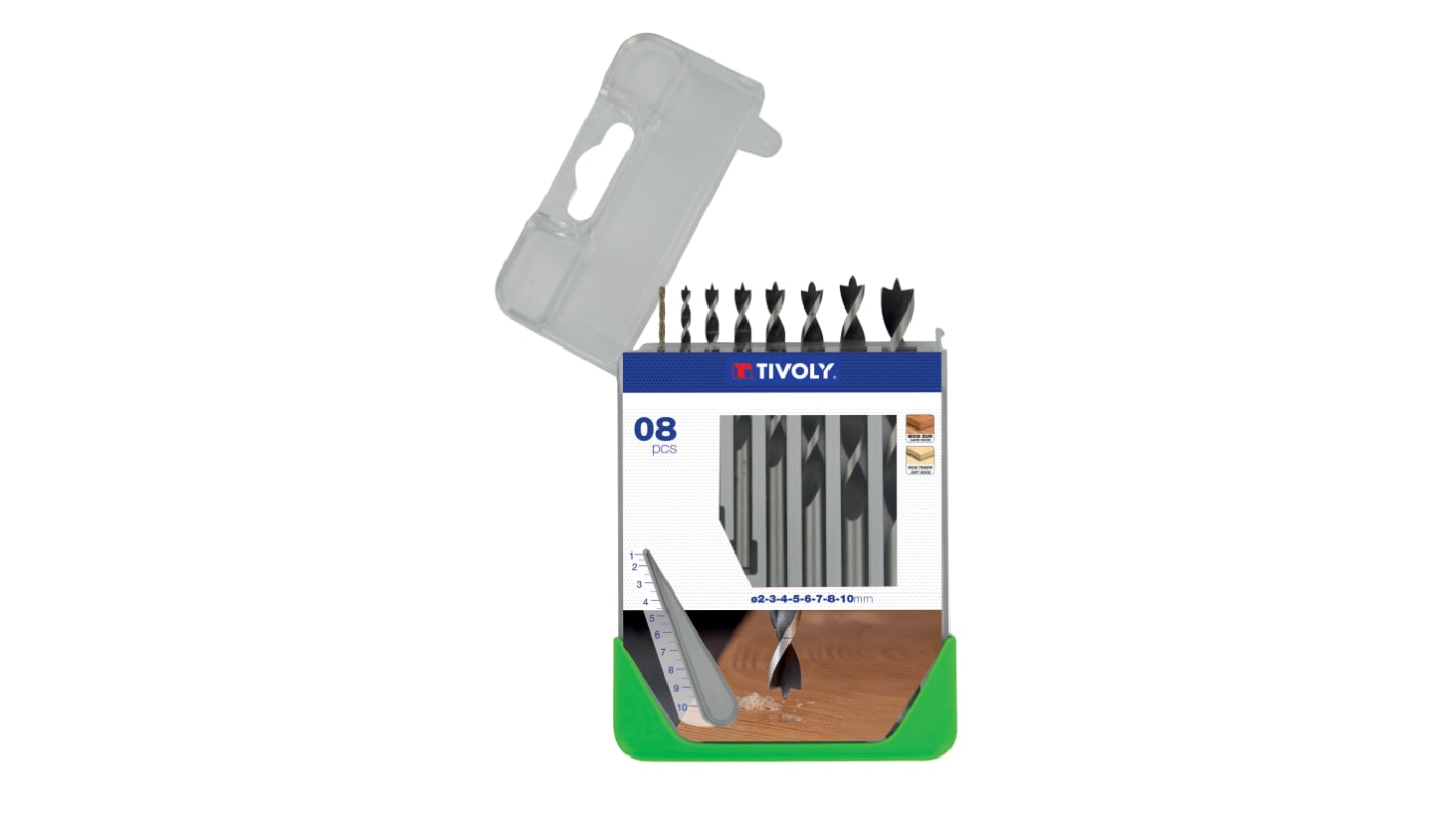 Tivoly 8-Piece Wood Drill Bit Set for Wood, 10mm Max, 2mm Min