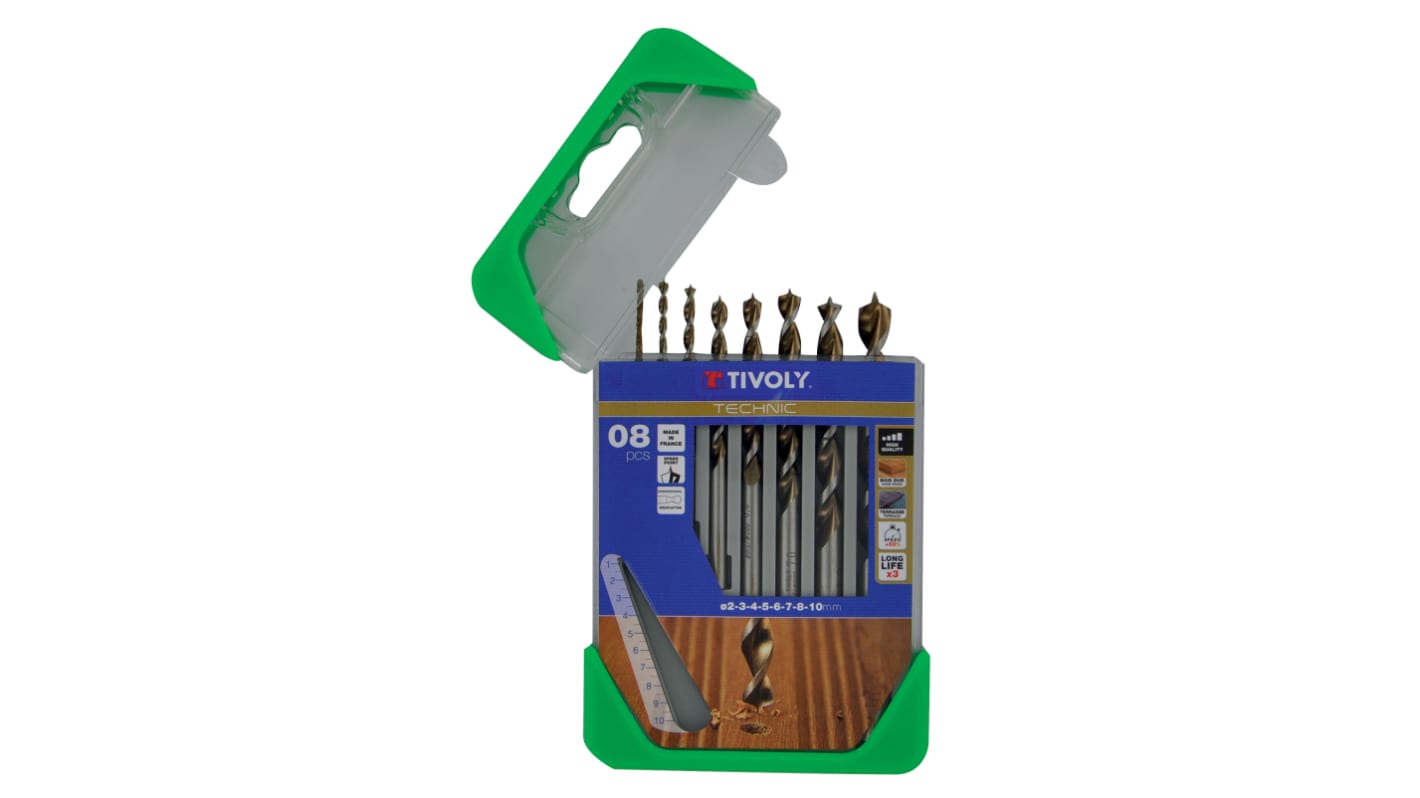 Tivoly 8-Piece Wood Drill Bit Set for Wood, 10mm Max, 2mm Min, HSS Bits