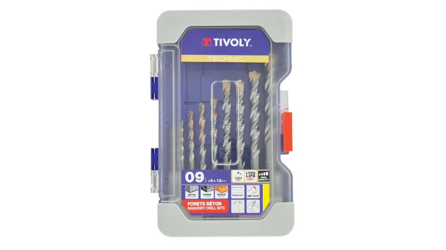 Set punte per trapano Tivoly, Ø da 3mm a 12mm, 9 pezzi