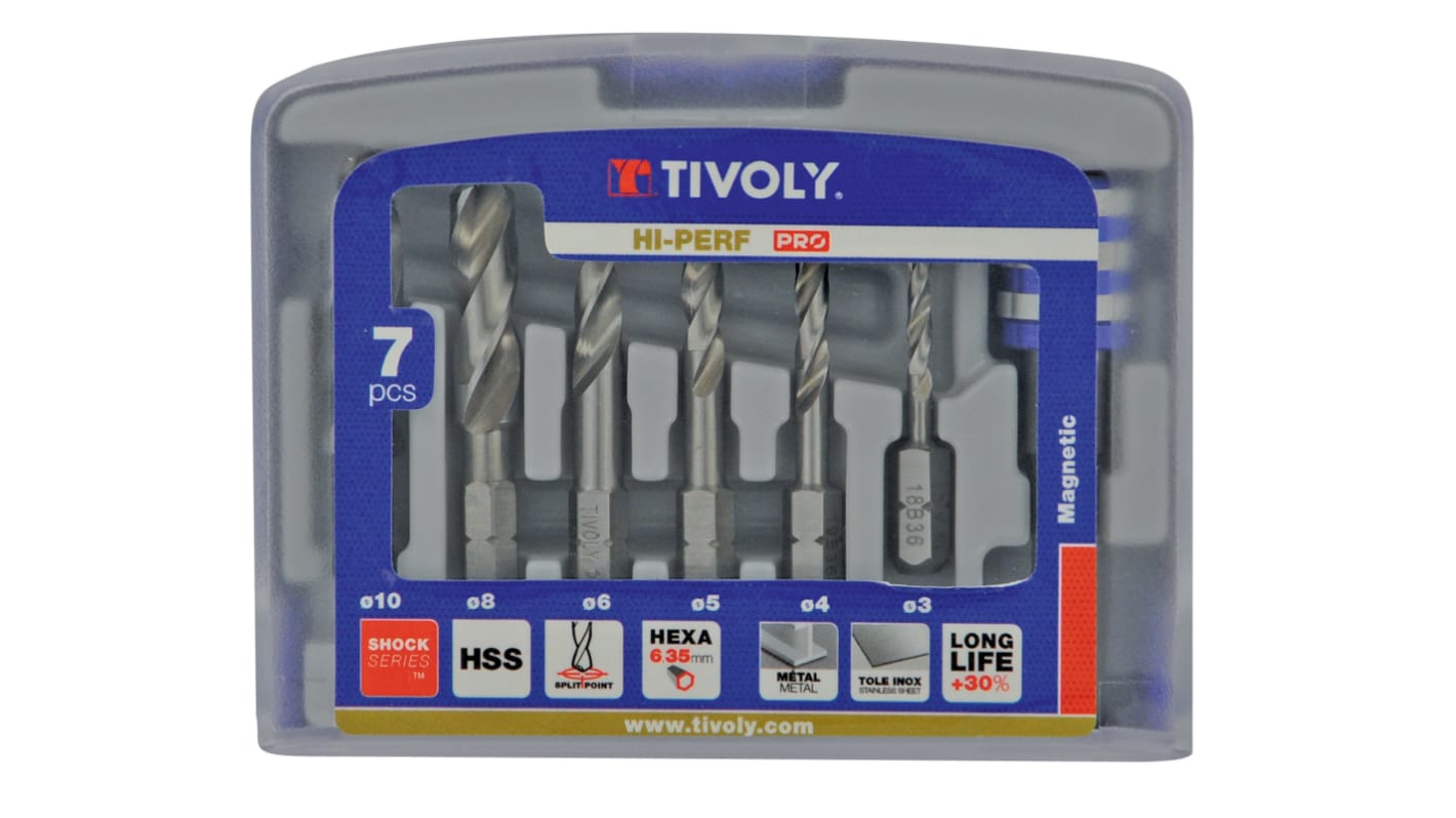 Set punte per trapano Tivoly in HSS, Ø da 3mm a 10mm, 7 pezzi