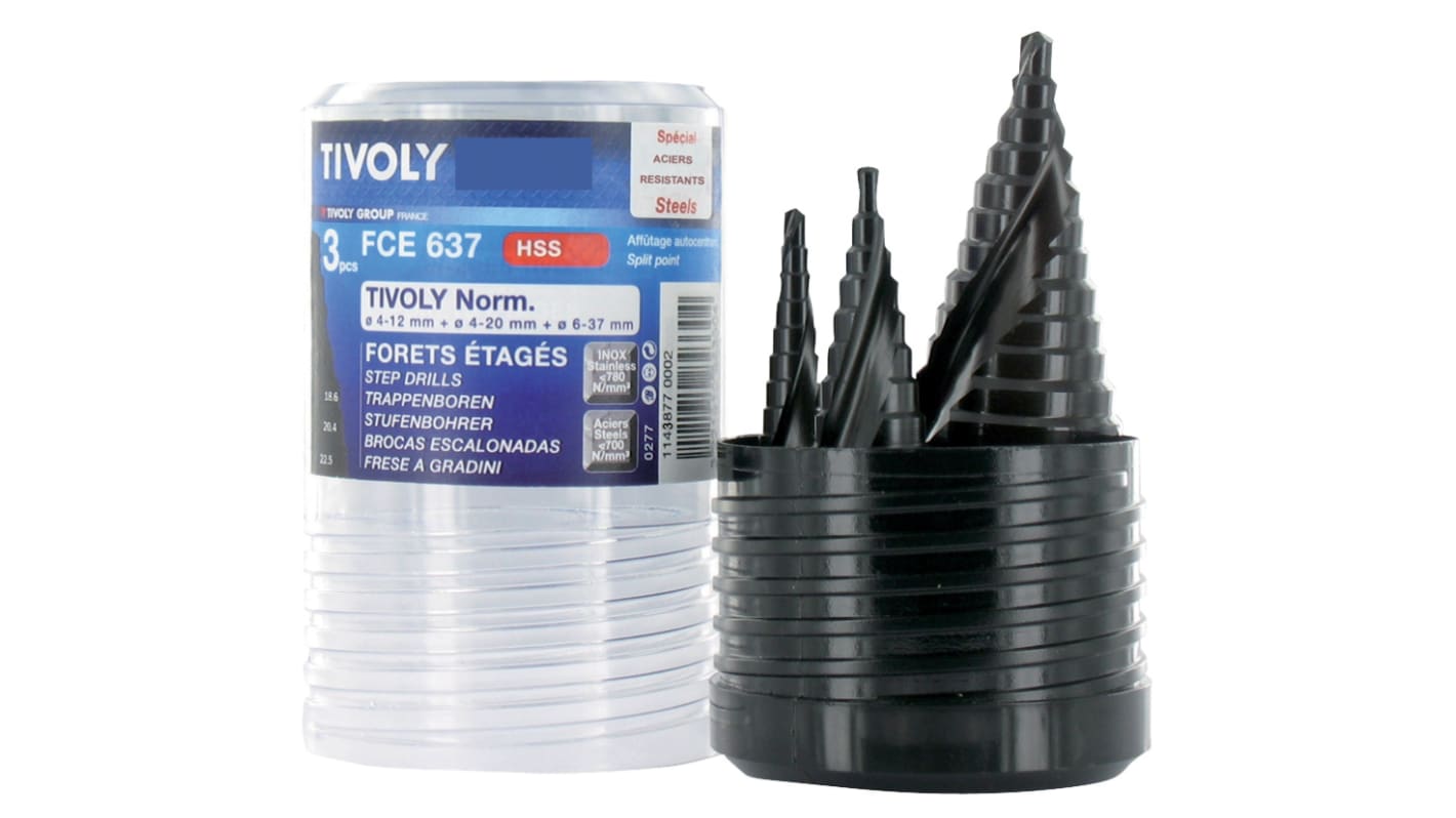 Tivoly 3-Piece for Steel, 37mm Max, 4mm Min, HSS Bits