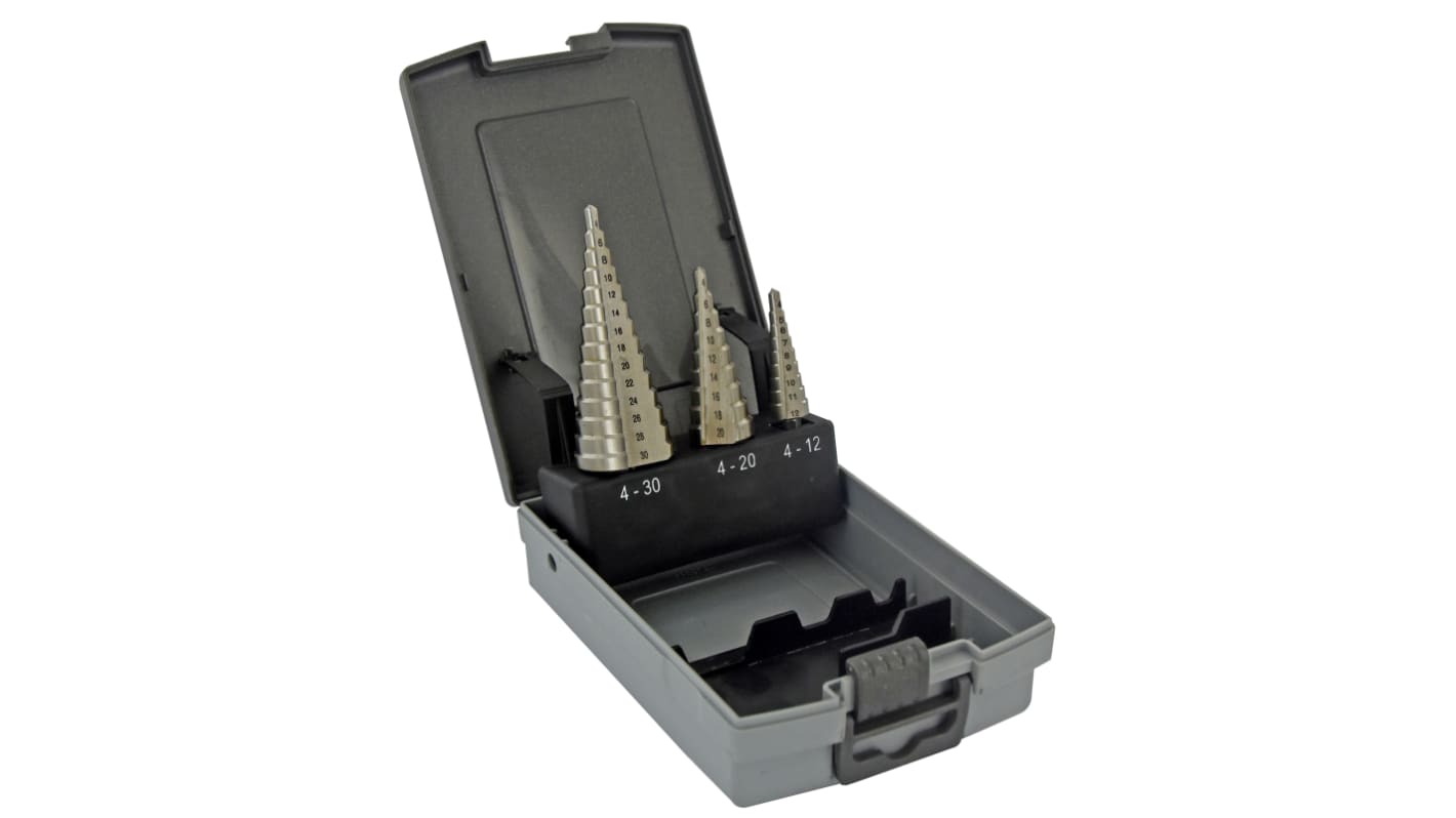 Tivoly 3-Piece Cone Cutter Set for Steel, 30mm Max, 4mm Min, HSS Bits