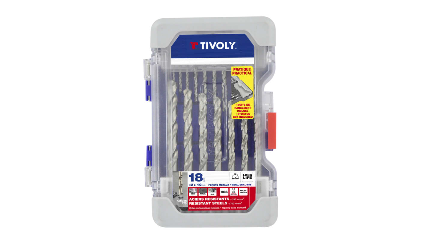 Set punte per trapano Tivoly in HSS, Ø da 2mm a 10mm, 18 pezzi