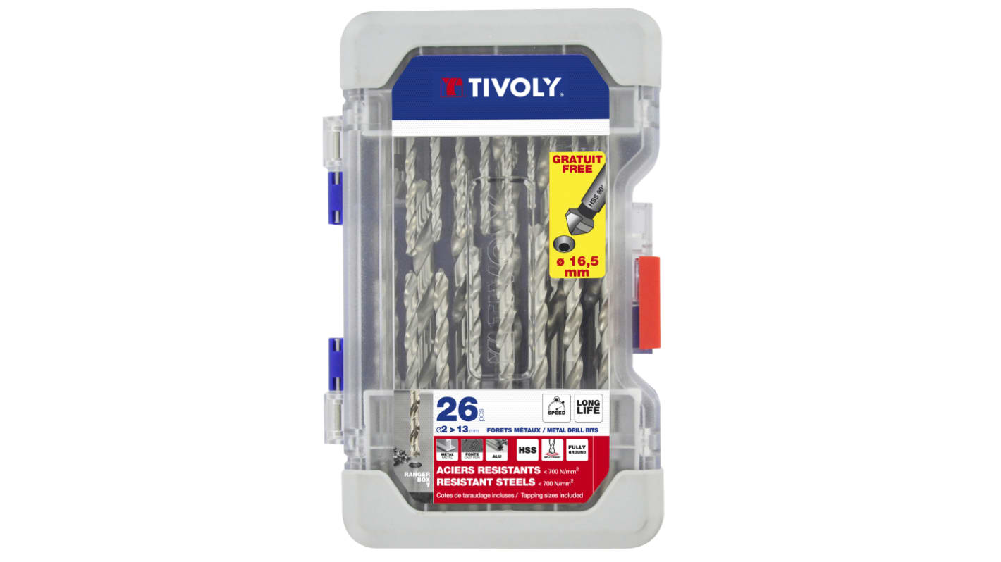 Tivoly 26-Piece for Steel, 13mm Max, 2mm Min, HSS Bits