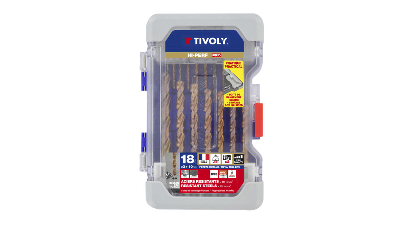 Tivoly 18-Piece for Steel, 10mm Max, 2mm Min, HSS Bits