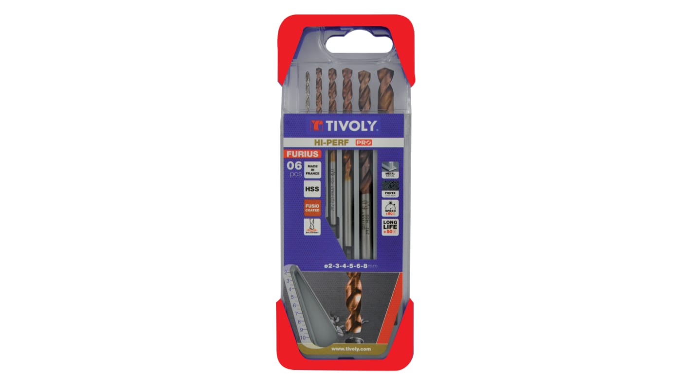 Tivoly 6-Piece for Steel, 8mm Max, 2mm Min, HSS Bits