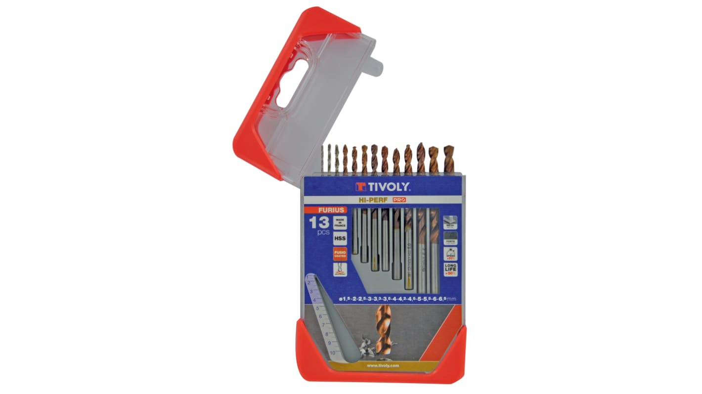 Tivoly 13-Piece for Steel, 6.5mm Max, 1.5mm Min, HSS Bits