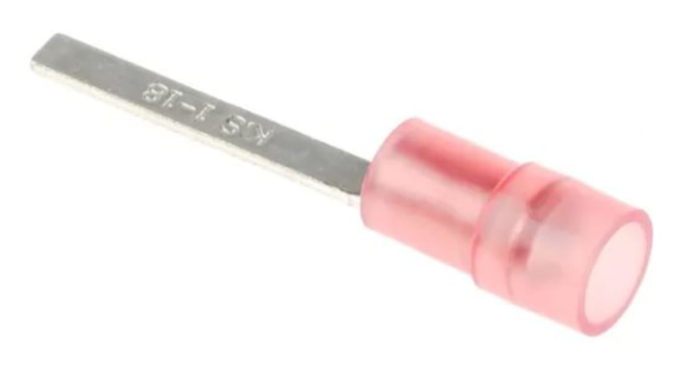 RS PRO Crimp flad stiftkabelsko Nej, Isoleret, stiftlængde: 18mm, Rød 16AWG 1.5mm² 22AWG 0.5mm² Uafskærmet