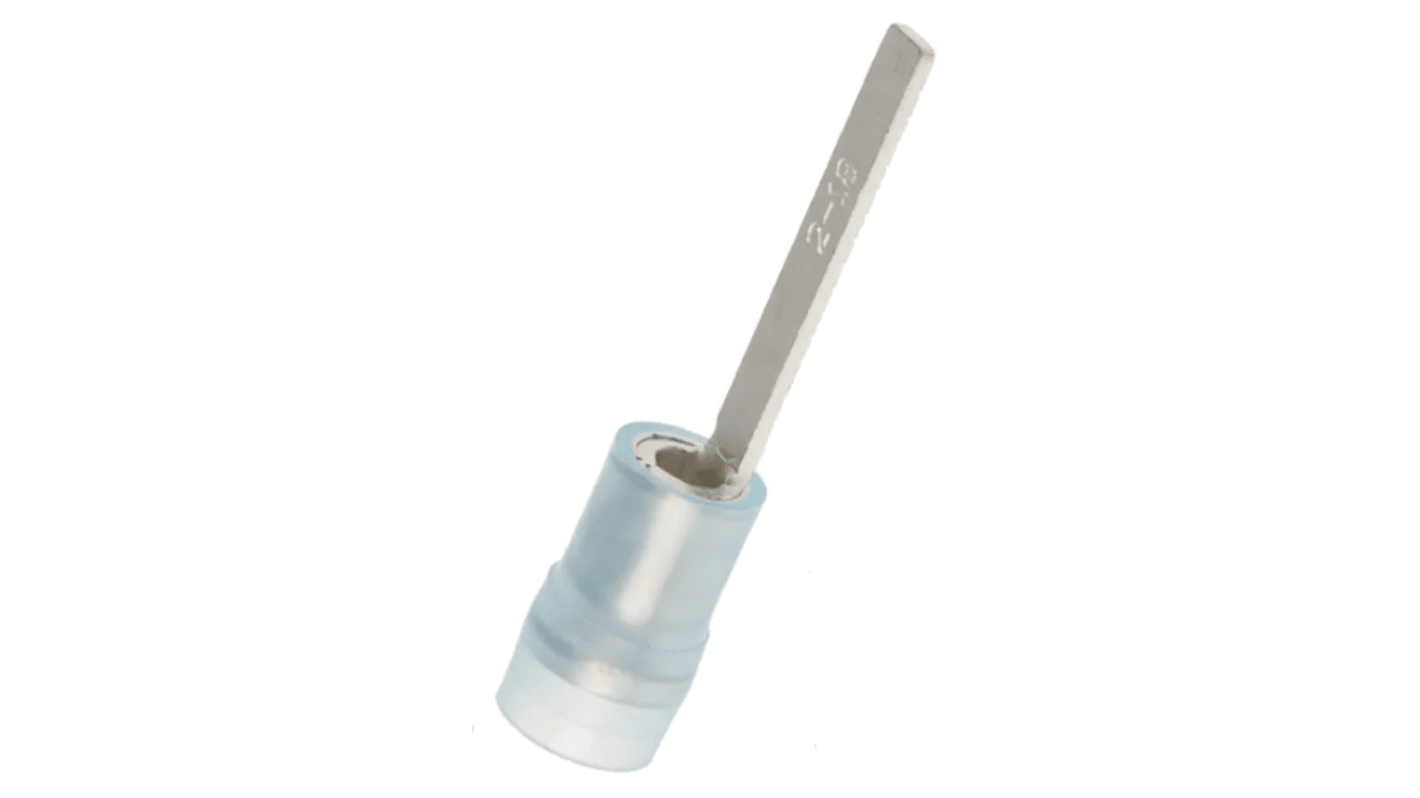 RS PRO Kabelschuh Flachstift Stecker, Isoliert, Blau, L. 18mm, D. 0.8mm, Nicht ummantelt