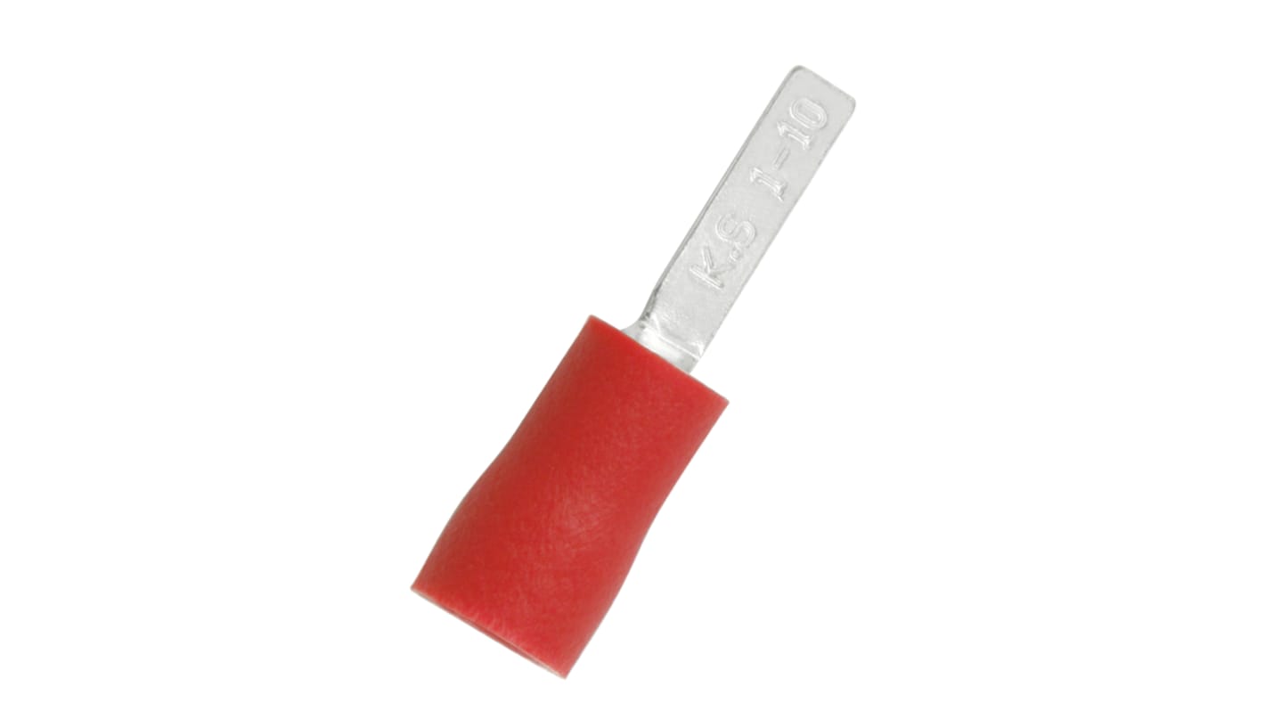 RS PRO Insulated Crimp Blade Terminal 10mm Blade Length, 0.5mm² to 1.5mm², 22AWG to 16AWG, Red