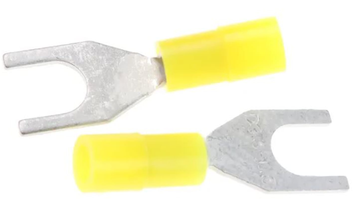 RS PRO Insulated Crimp Spade Connector, 0.2mm² to 0.5mm², 26AWG to 22AWG, M3.5 Stud Size Nylon, Yellow