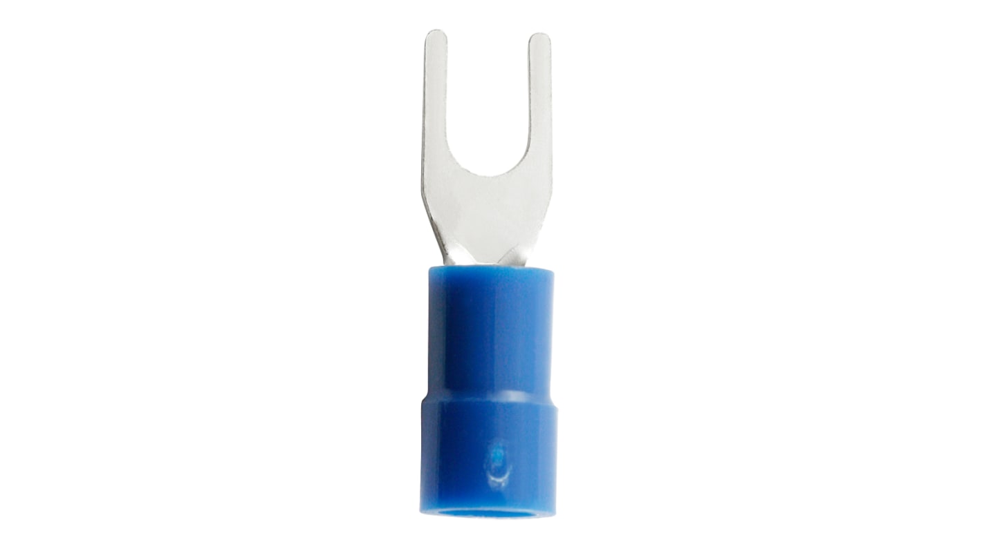 RS PRO Insulated Crimp Spade Connector, 1.5mm² to 2.5mm², 16AWG to 14AWG, 3.2mm Stud Size Vinyl, Blue