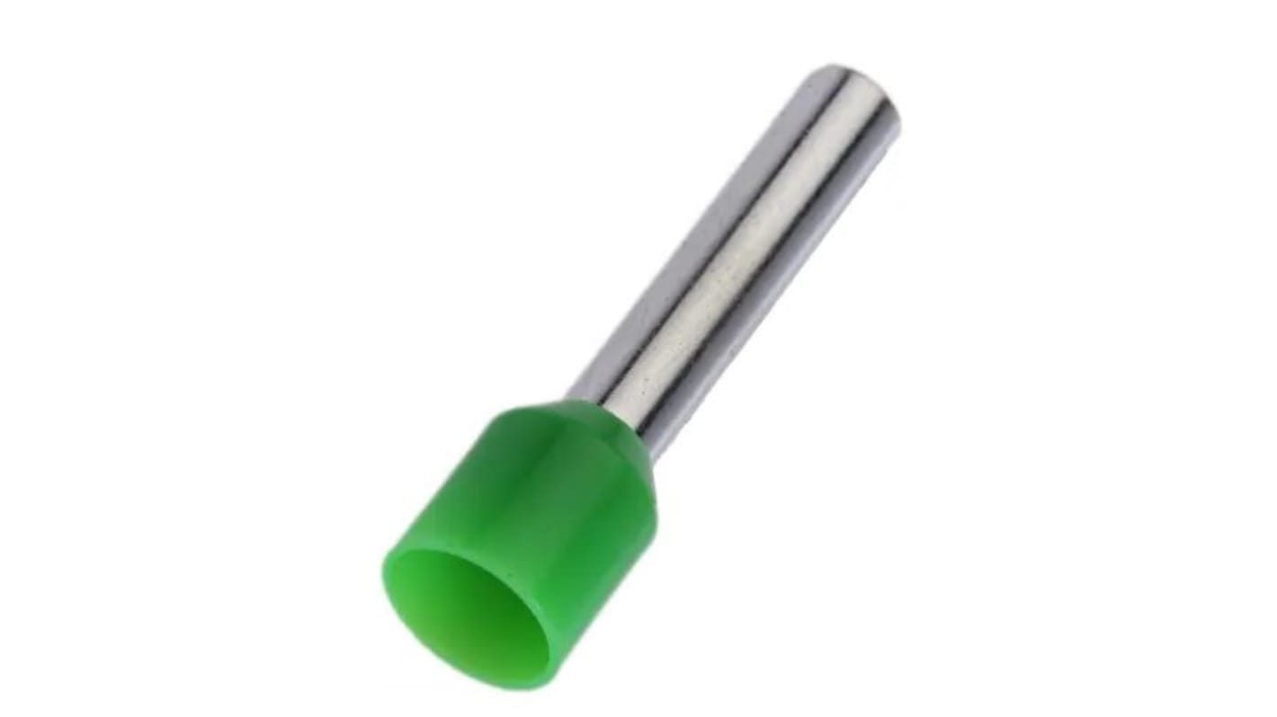 RS PRO Insulated Bootlace Ferrule, 6mm Pin Length, 1.1mm Pin Diameter, 0.34mm² Wire Size, Green