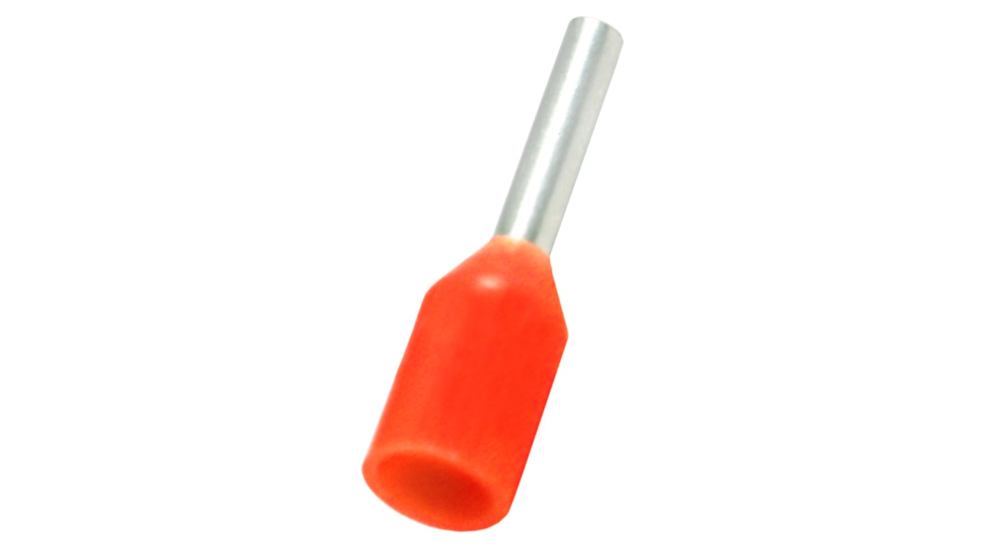 RS PRO Insulated Bootlace Ferrule, 6mm Pin Length, 1.3mm Pin Diameter, 0.5mm² Wire Size, Orange