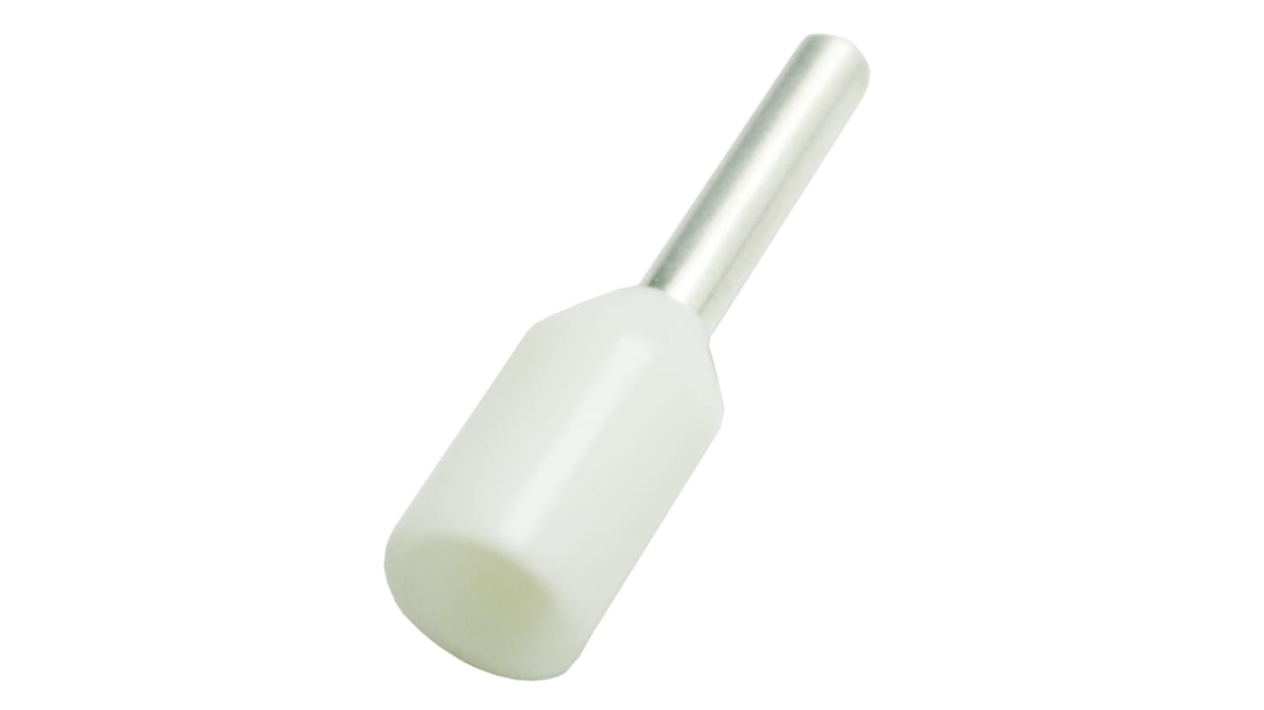 RS PRO Insulated Bootlace Ferrule, 6mm Pin Length, 1.3mm Pin Diameter, 0.5mm² Wire Size, White