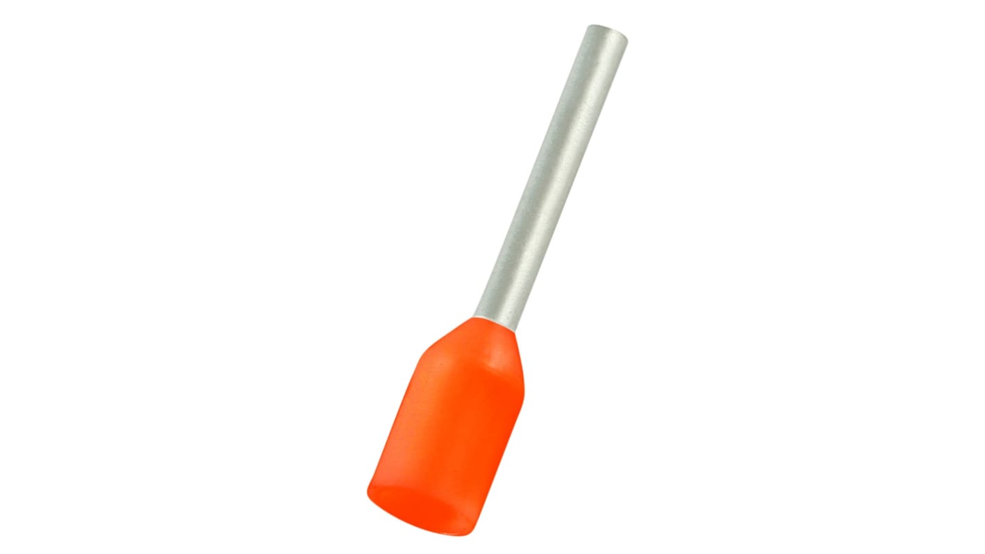 RS PRO Insulated Bootlace Ferrule, 12mm Pin Length, 1.3mm Pin Diameter, 0.5mm² Wire Size, Orange