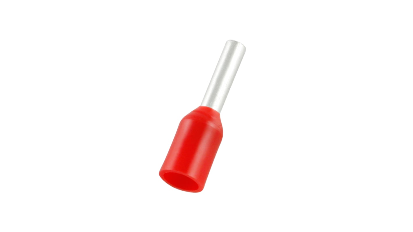 RS PRO Insulated Bootlace Ferrule, 6mm Pin Length, 1.7mm Pin Diameter, 1mm² Wire Size, Red