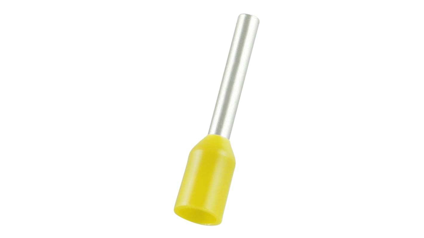 RS PRO Insulated Bootlace Ferrule, 10mm Pin Length, 1.7mm Pin Diameter, 1mm² Wire Size, Yellow
