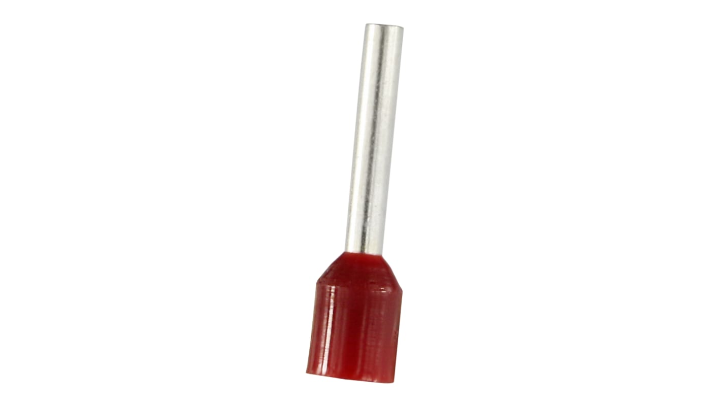 RS PRO Insulated Bootlace Ferrule, 12mm Pin Length, 2mm Pin Diameter, 1.5mm² Wire Size, Red