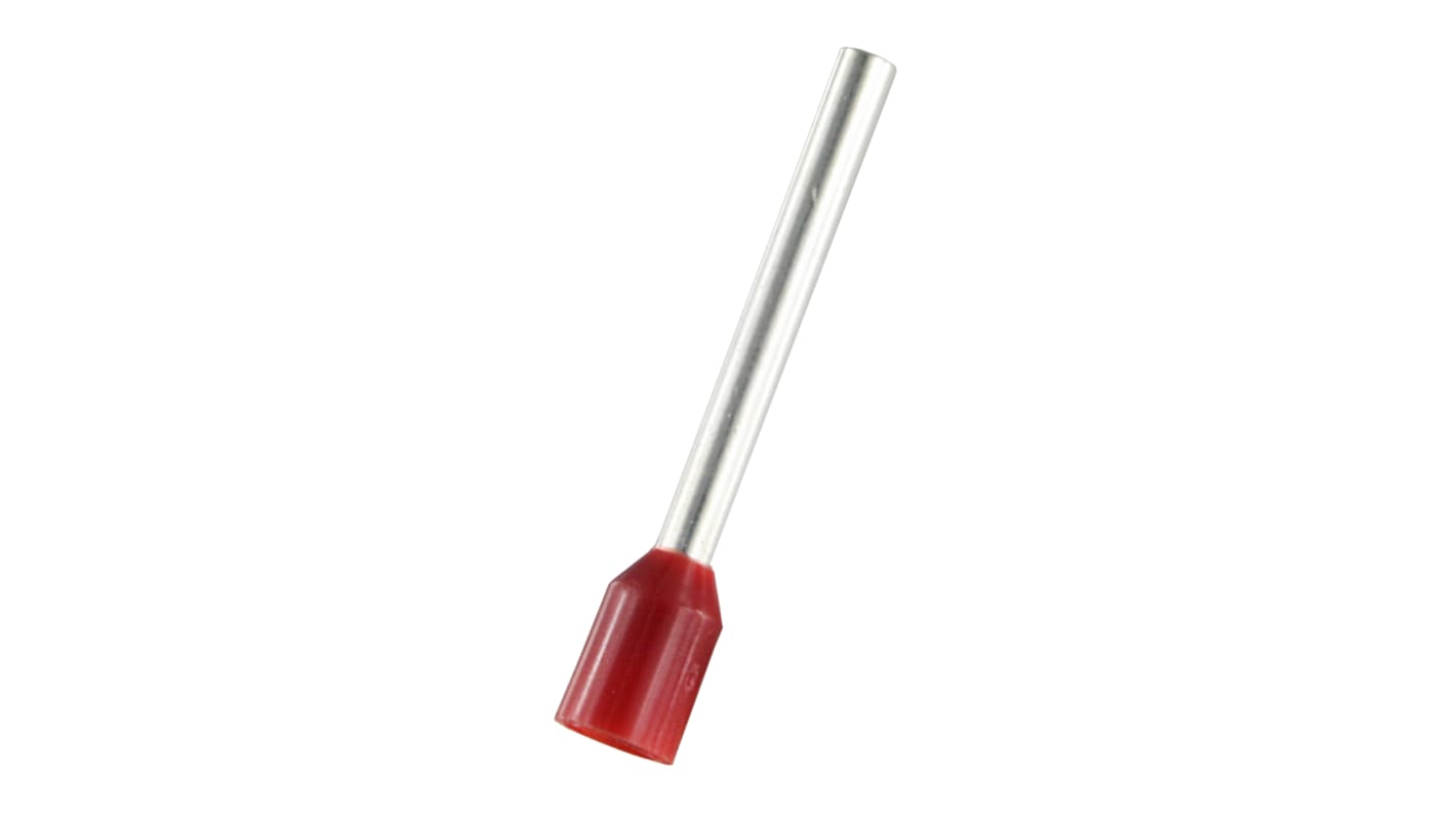 RS PRO Insulated Bootlace Ferrule, 18mm Pin Length, 2mm Pin Diameter, 1.5mm² Wire Size, Red