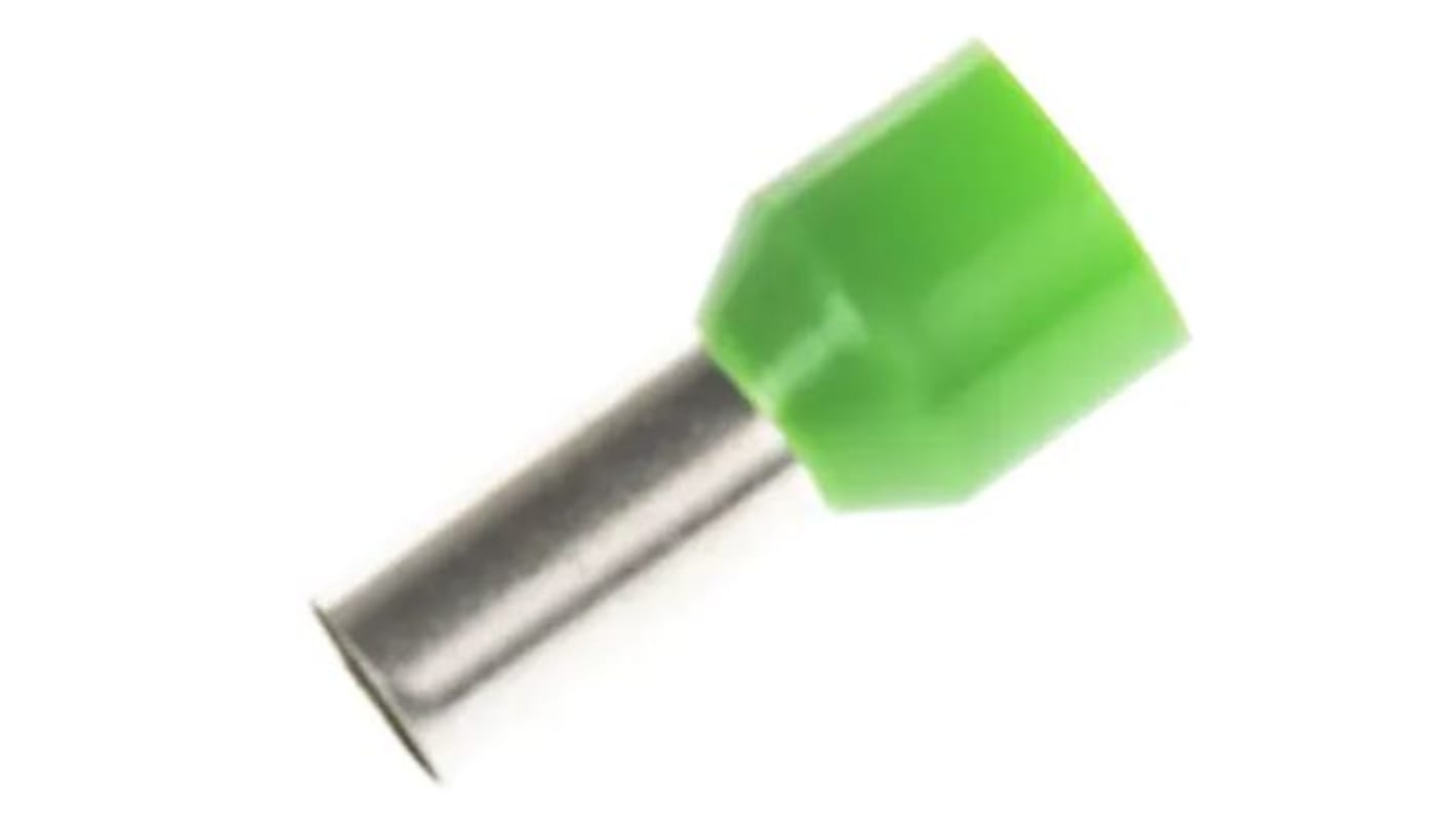 RS PRO Insulated Bootlace Ferrule, 12mm Pin Length, 6.2mm Pin Diameter, 16mm² Wire Size, Green