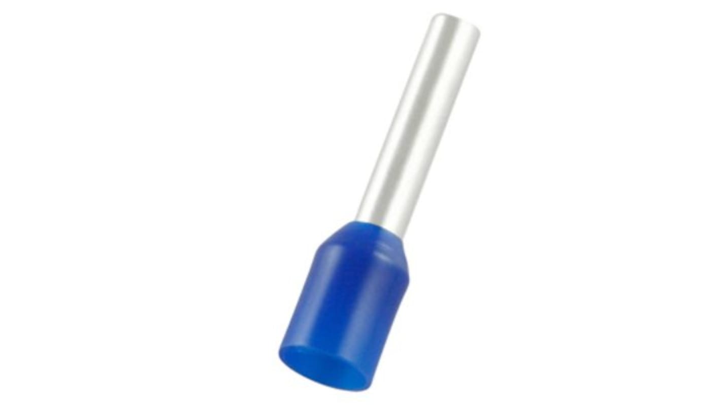 RS PRO Insulated Bootlace Ferrule, 12mm Pin Length, 2.5mm Pin Diameter, 2.5mm² Wire Size, Blue