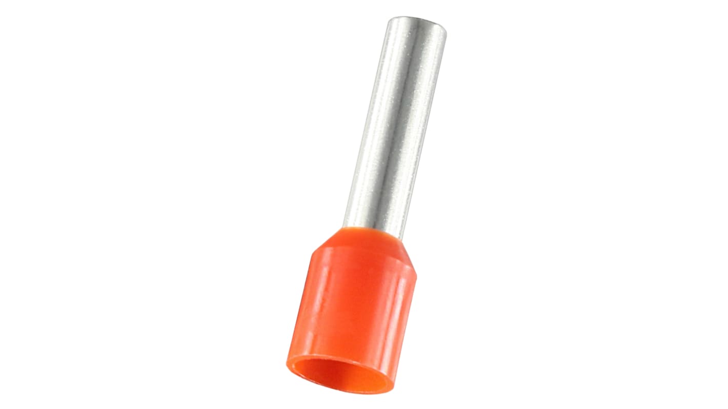 RS PRO Insulated Bootlace Ferrule, 8mm Pin Length, 3.2mm Pin Diameter, 4mm² Wire Size, Orange