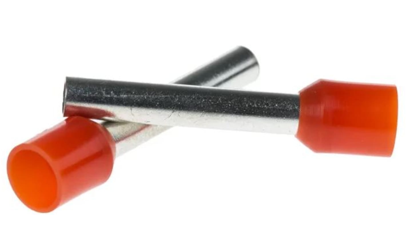 RS PRO Aderendhülse bis 4mm², Stift ø 3.2mm, Orange, Nylon, 18mm, 26mm, Isoliert, 12AWG max.