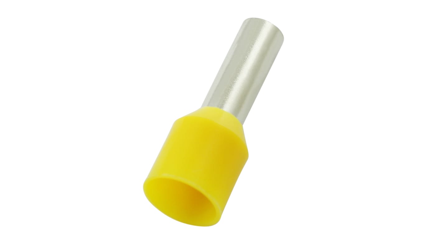 RS PRO Insulated Bootlace Ferrule, 12mm Pin Length, 3.5mm Pin Diameter, 6mm² Wire Size, Yellow