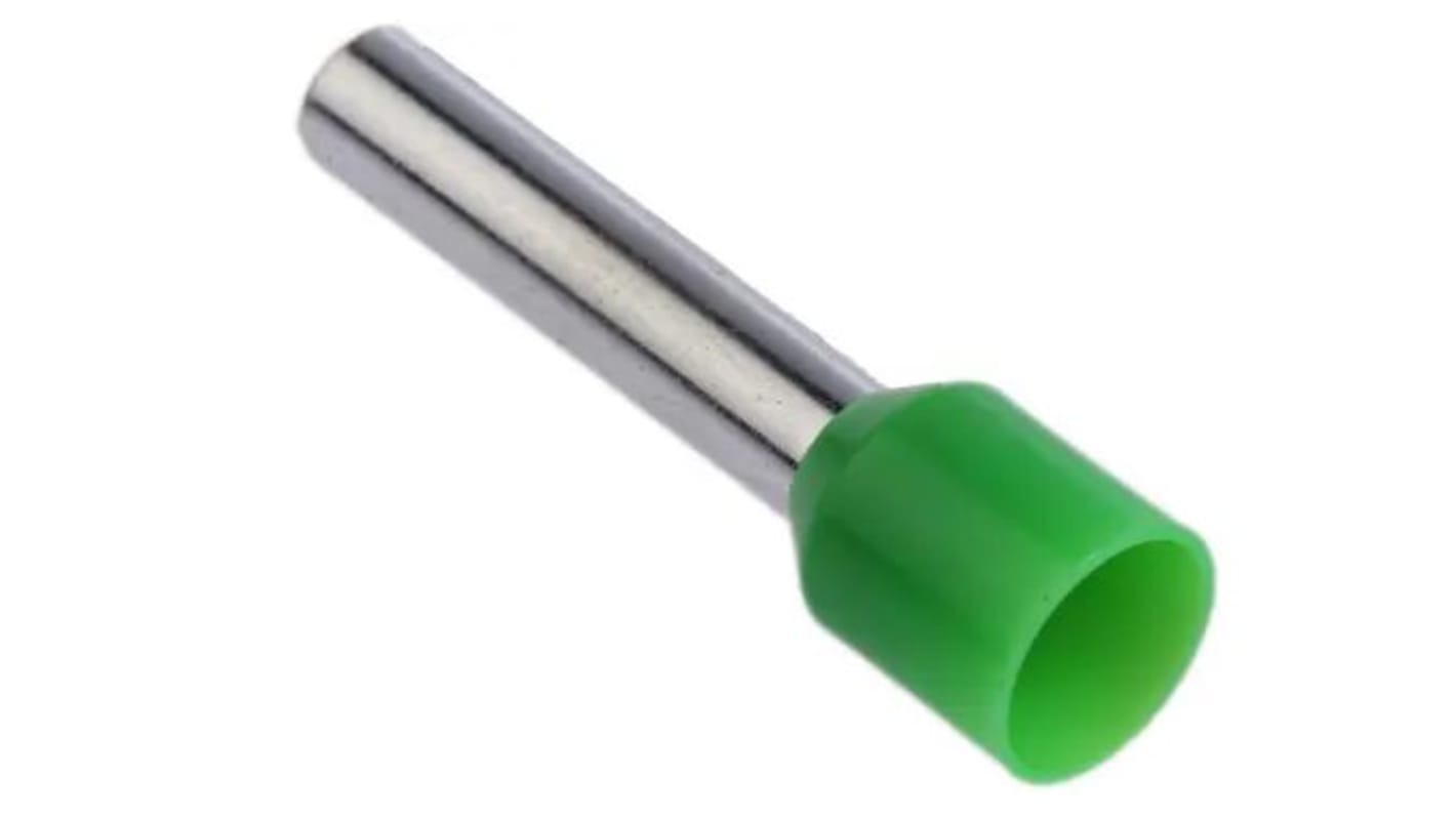 RS PRO Insulated Bootlace Ferrule, 18mm Pin Length, 3.9mm Pin Diameter, 6mm² Wire Size, Green