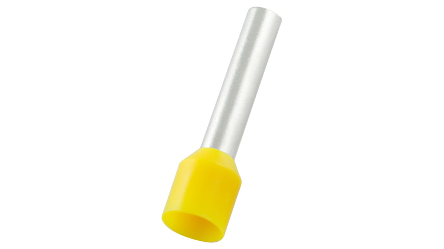 RS PRO Insulated Bootlace Ferrule, 18mm Pin Length, 3.9mm Pin Diameter, 6mm² Wire Size, Yellow