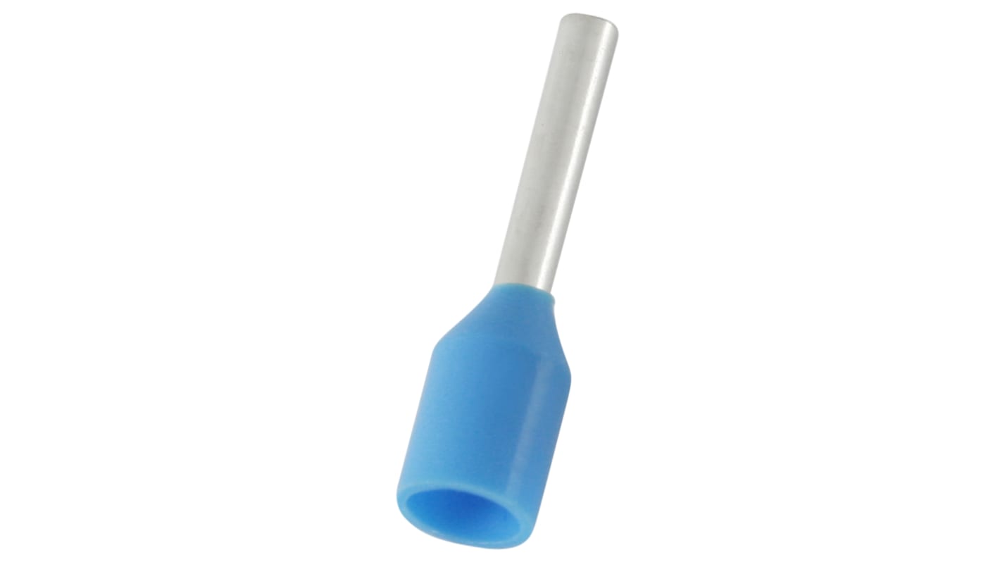 RS PRO Insulated Bootlace Ferrule, 8mm Pin Length, 1.5mm Pin Diameter, 0.75mm² Wire Size, Blue